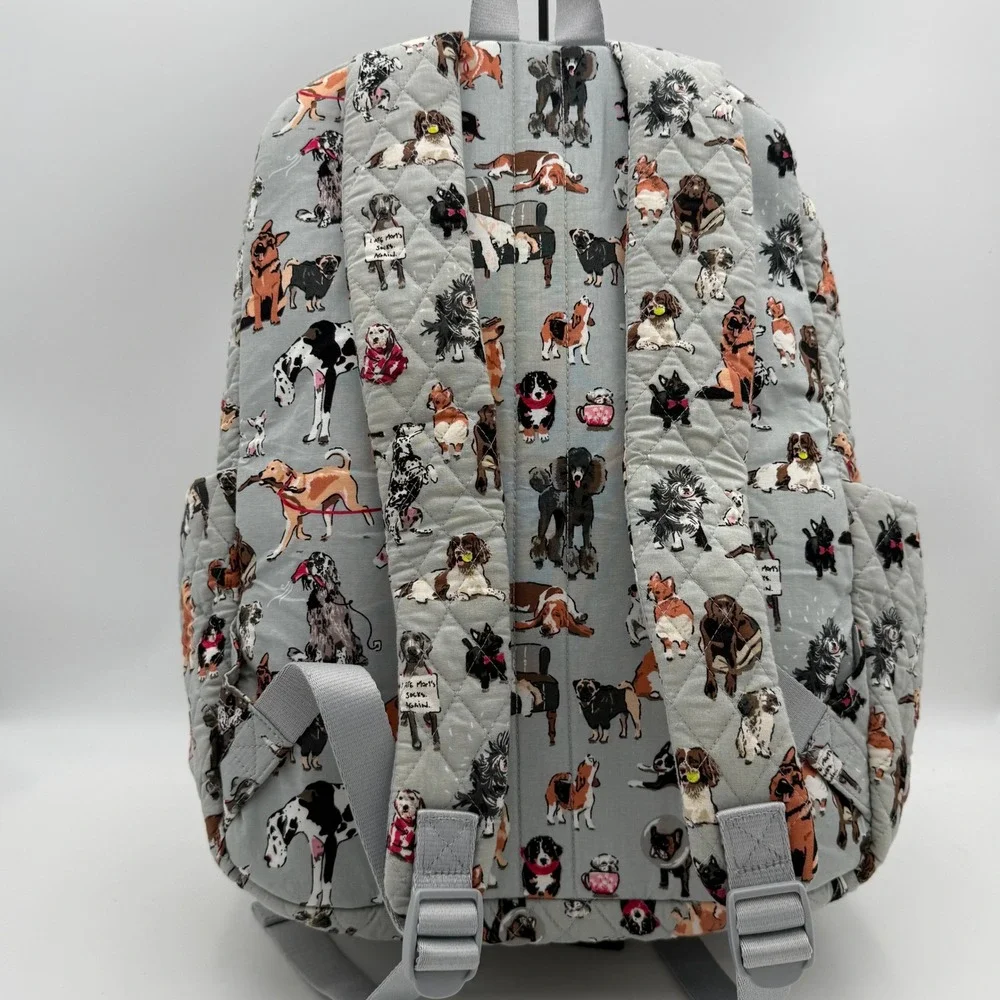 Vera Bradley Best in Show Dog Print Quilted Cotton Backpack Gray Multi Pocket